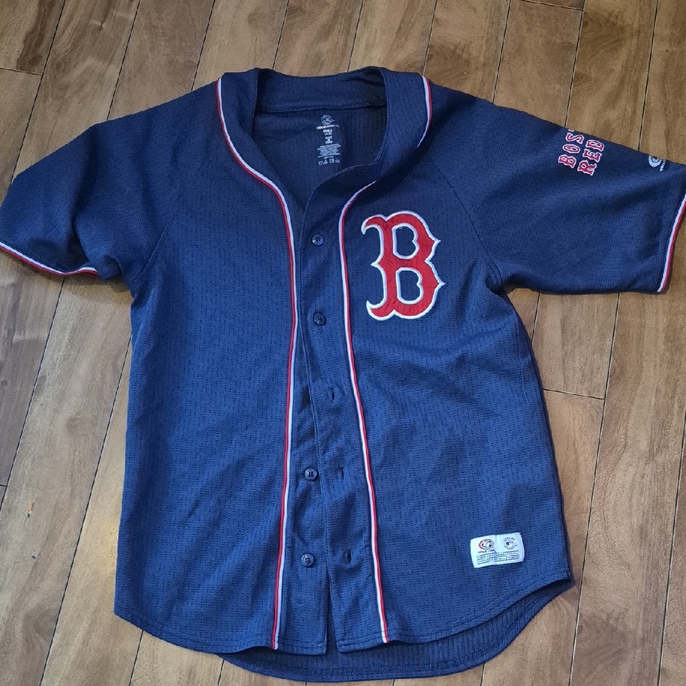 Men's Navy Blue Baseball Jersey with Red Accents